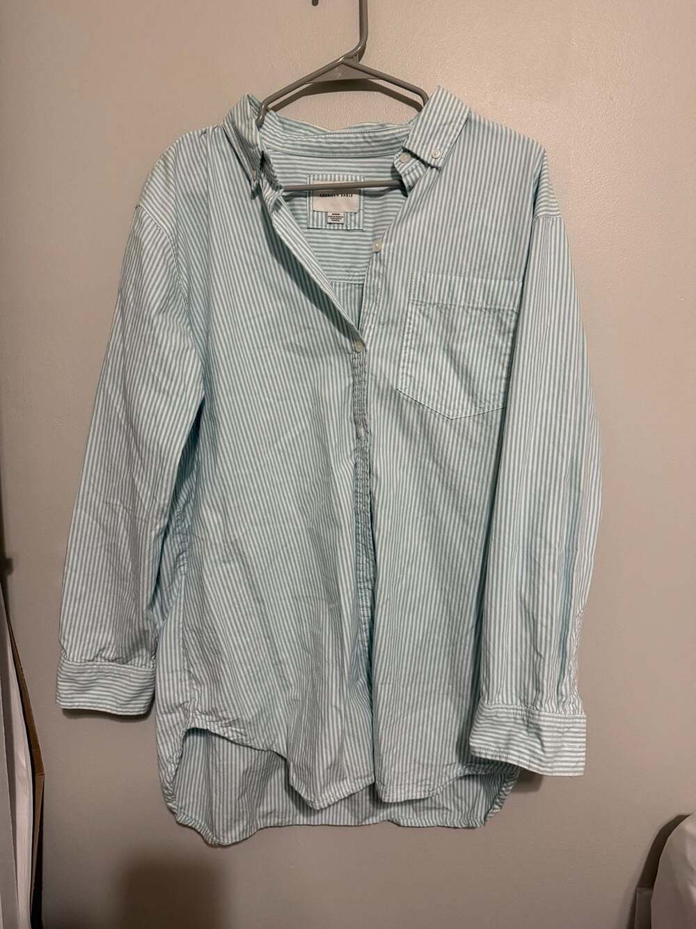 American Eagle Women's Striped Long Sleeve Button-Down Boyfriend Shirt